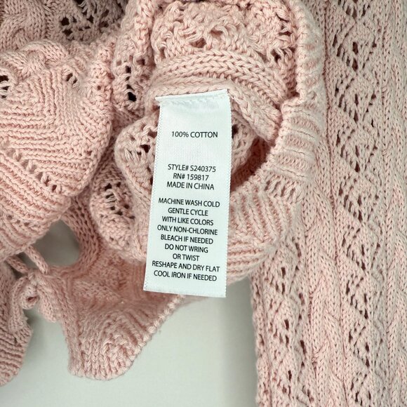 Altar'd State Pink Crochet Knit Crop Sweater Lace Up Back Bell Sleeve - Picture 8 of 8